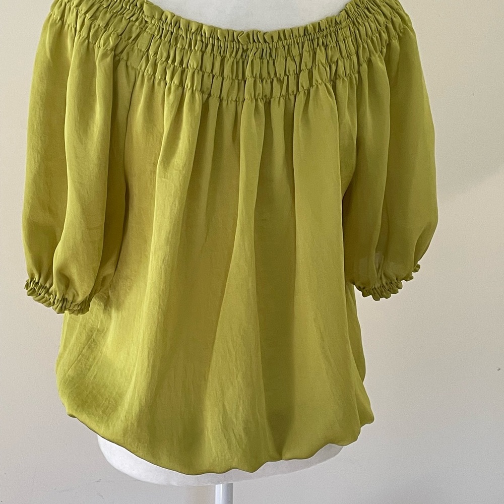 Violet and Claire Chartreuse peasant blouse w/elastic neckline, hem, sleeves. - Picture 6 of 10